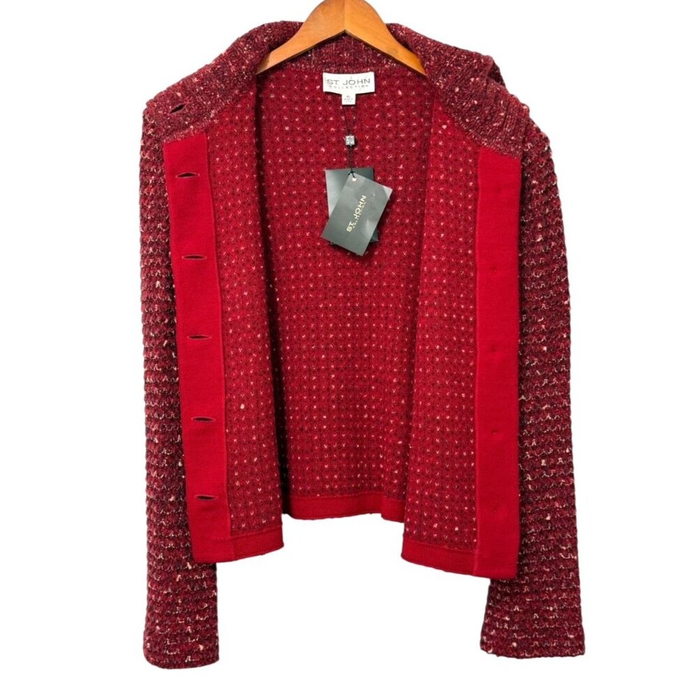 St. John Collection Claret Classic Knit Tweed Boucle Jacket Button Down Size XL - Picture 6 of 12